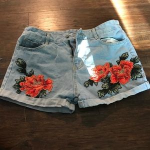 Floral denim shorts